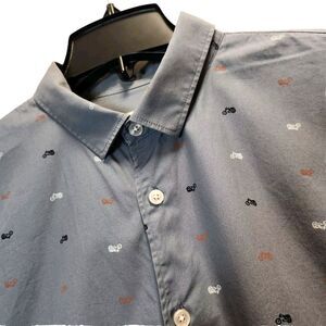 Frank & Oak Men Shirt Size XL Long Sleeve Motorcycle Print‎ Button Up Biker Gray